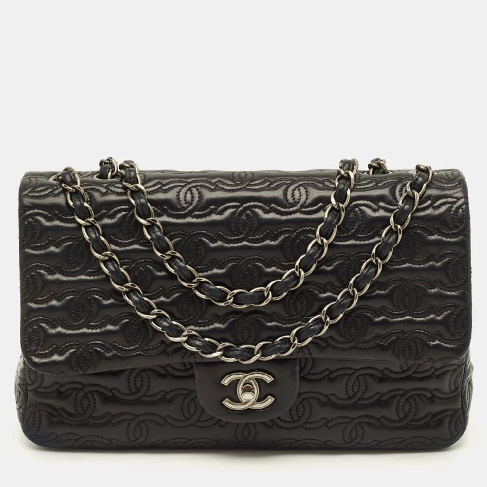 Chanel Jumbo Black Cc Quilted Leather Flap Bag